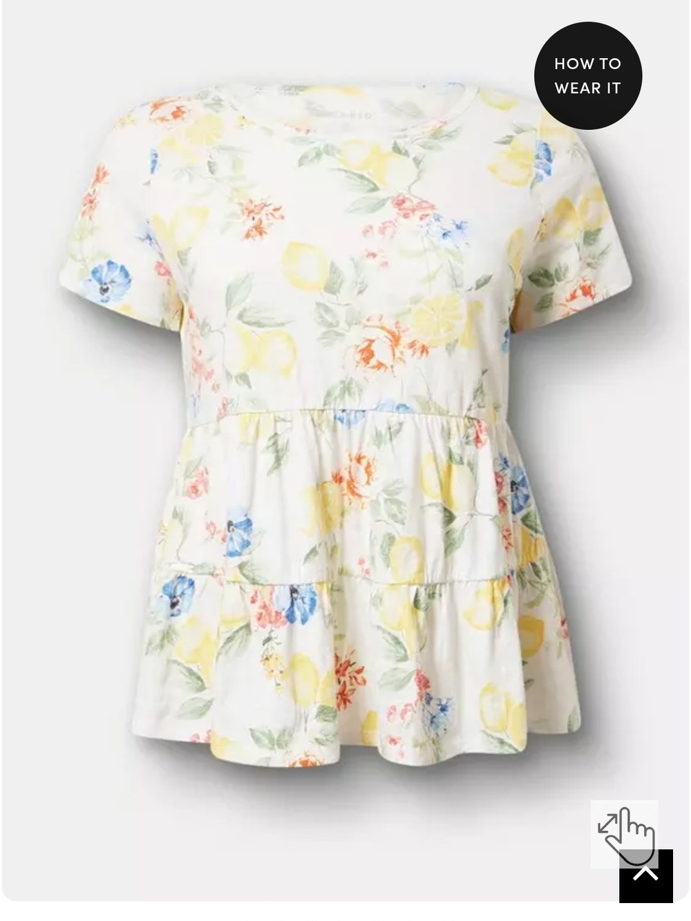 torrid White Floral Tiered Peplum Top with Yellow & Blue Accents